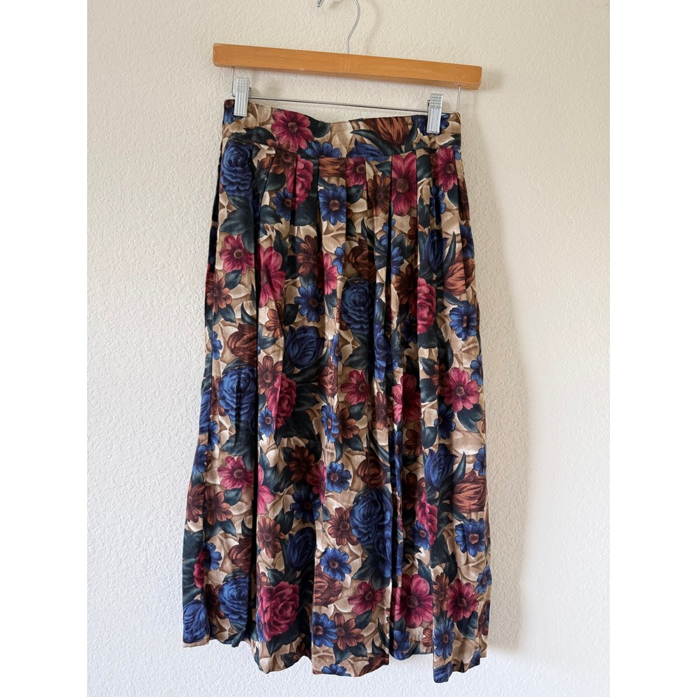 Briggs Women's Vintage Rayon Floral Midi Skirt Made in USA Size 8 Grannycore
